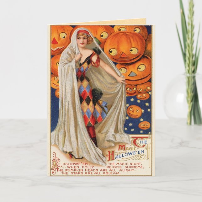 Vintage Beautiful Girl Ghost Halloween Card (Front)