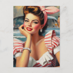 Vintage Beautiful Girl Painting Postcard
