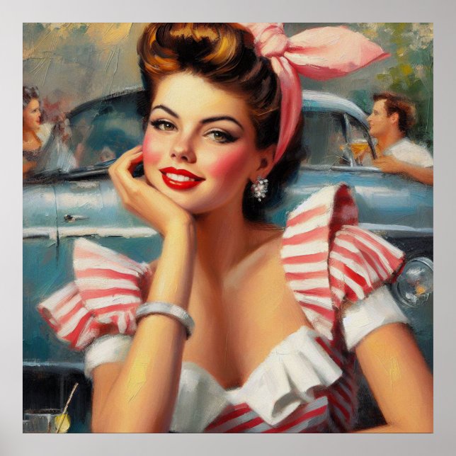 Vintage Beautiful Girl Painting Poster (Front)
