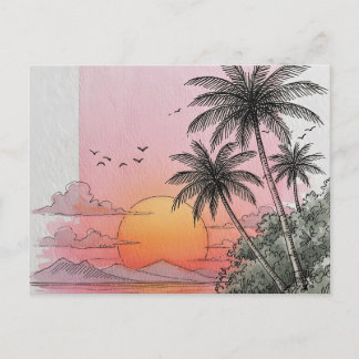 Vintage Beautiful Island Beach Sunset Postcard