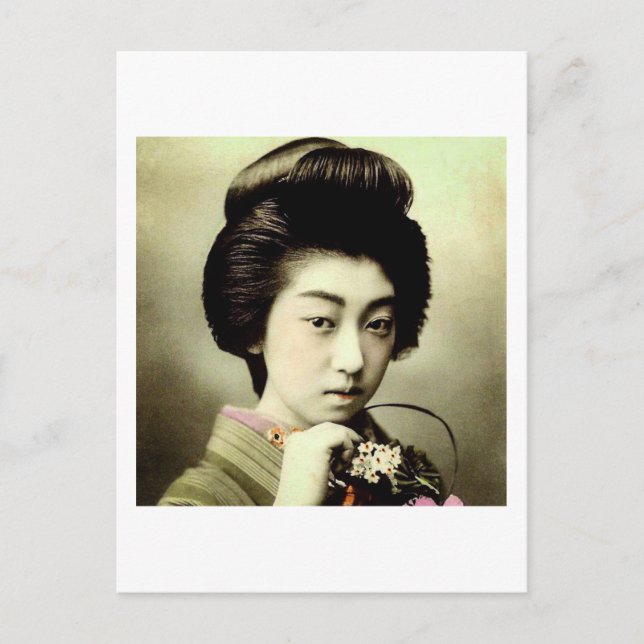 Vintage Beautiful Japanese Geisha Posing Old Japan Postcard (Front)
