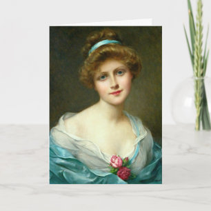 Vintage Beautiful Lady Green Dress Card