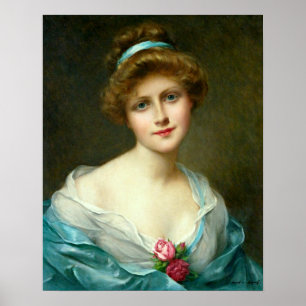 Vintage Beautiful Lady Green Dress Poster