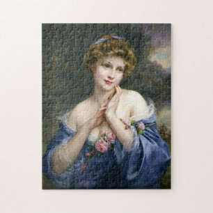 Vintage Beautiful Lady In Blue Jigsaw Puzzle
