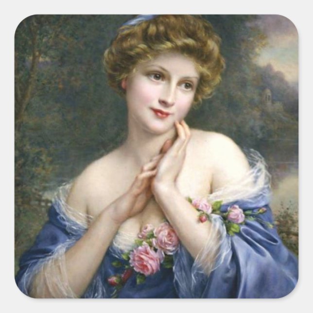 Vintage Beautiful Lady In Blue   Square Sticker (Front)