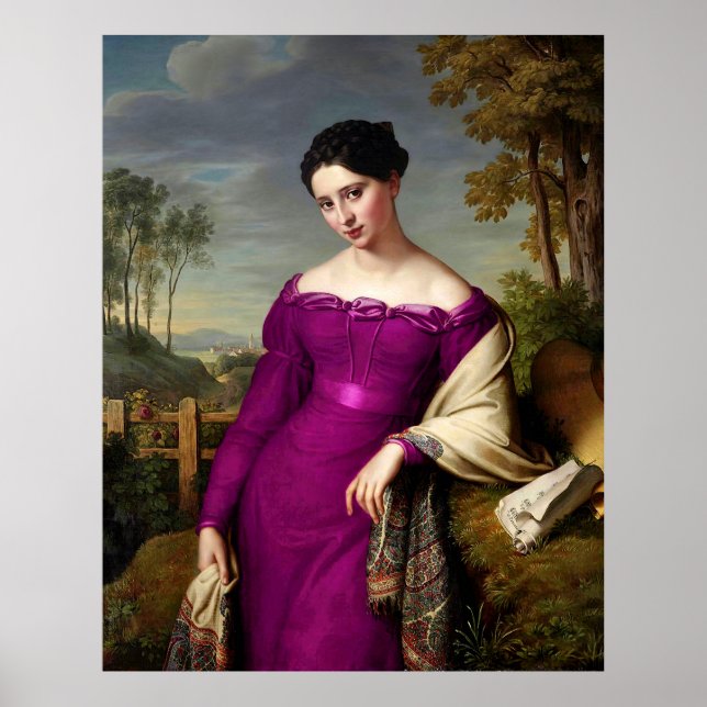 Vintage Beautiful Lady In Fuchsia Pink Poster (Front)