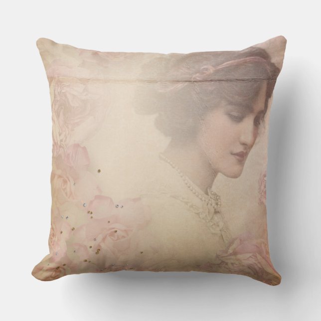 Vintage  Beautiful  Lady Throw Pillow (Front)