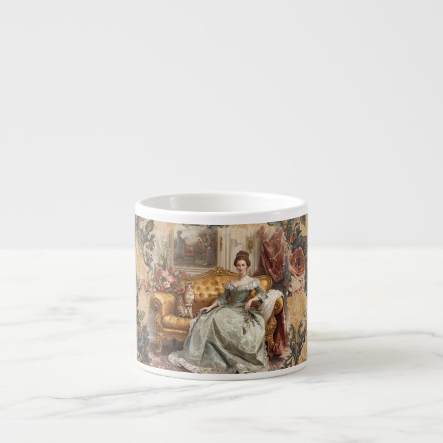 Vintage Beautiful Noblewoman and Cat, Classic  Espresso Cup (Front)