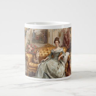Vintage Beautiful Noblewoman and Cat, Classic  Large Coffee Mug