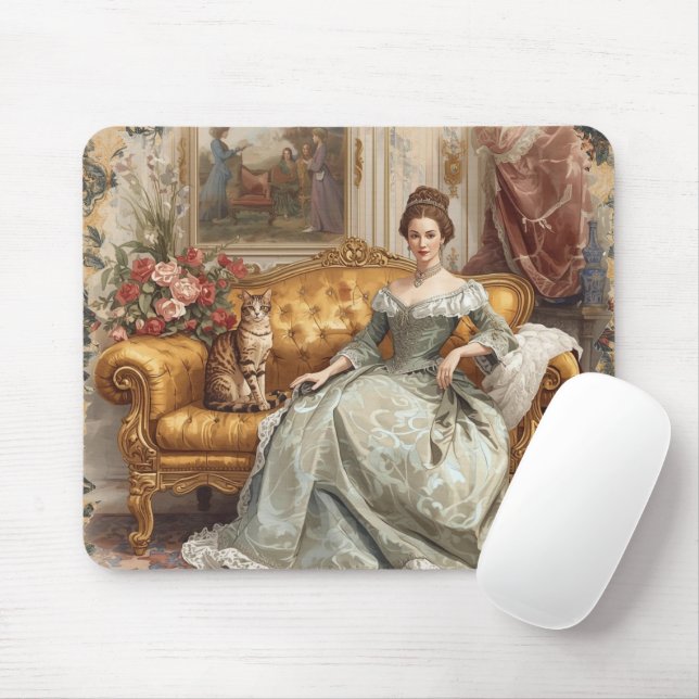 Vintage,Beautiful Noblewoman and Cat, Classic  Mouse Mat (With Mouse)