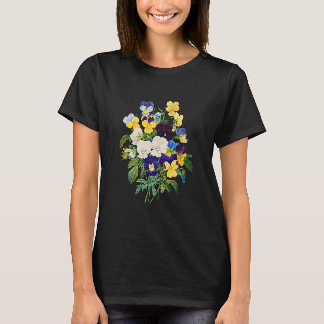 Vintage Beautiful Pansy Flower Bouquet T-Shirt (Front)