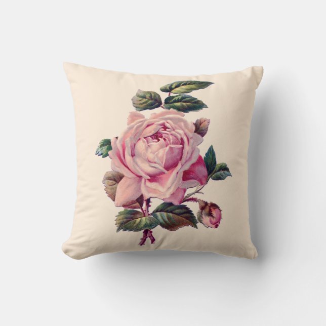 Vintage Beautiful Pink Rose Cushion (Front)