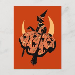 Vintage Beautiful Silhouette Witch Postcard