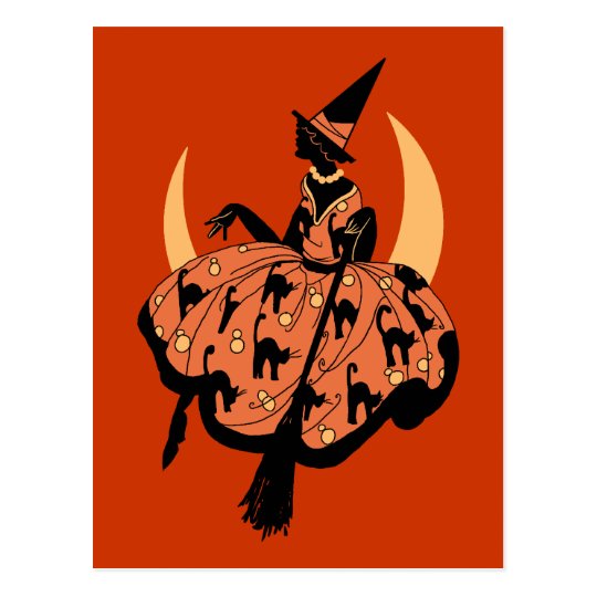 Vintage Beautiful Silhouette Witch Postcard