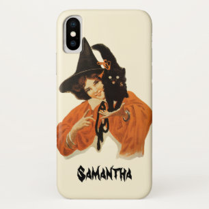 Vintage Beautiful Witch with Black Cat On Shoulder iPhone X Case