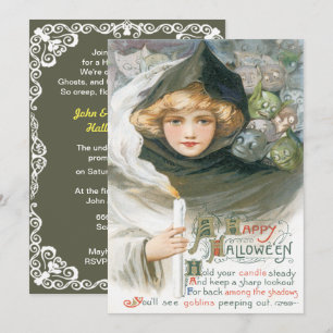 Vintage Beauty And The Goblins Halloween Invitation