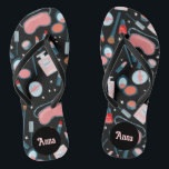 Vintage Beauty Cosmetics Bridesmaids Bride Custom Flip Flops<br><div class="desc">Cute pattern featuring colourful design, handmade by me! Perfect for a bridesmaid gift, for the bride on her wedding day or for a fun bachelorette or bridal shower gift! Click "personalise" above to edit it to add a name, initials or other text. Then click "edit using design tool" to change...</div>