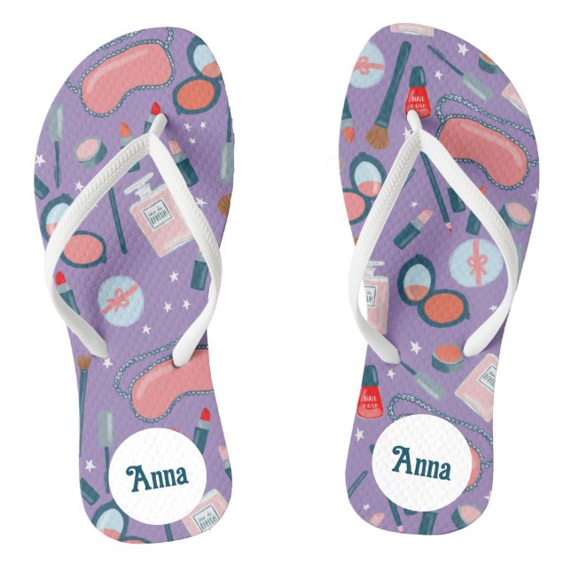 Vintage Beauty Cosmetics Bridesmaids Bride Custom Flip Flops (Footbed)