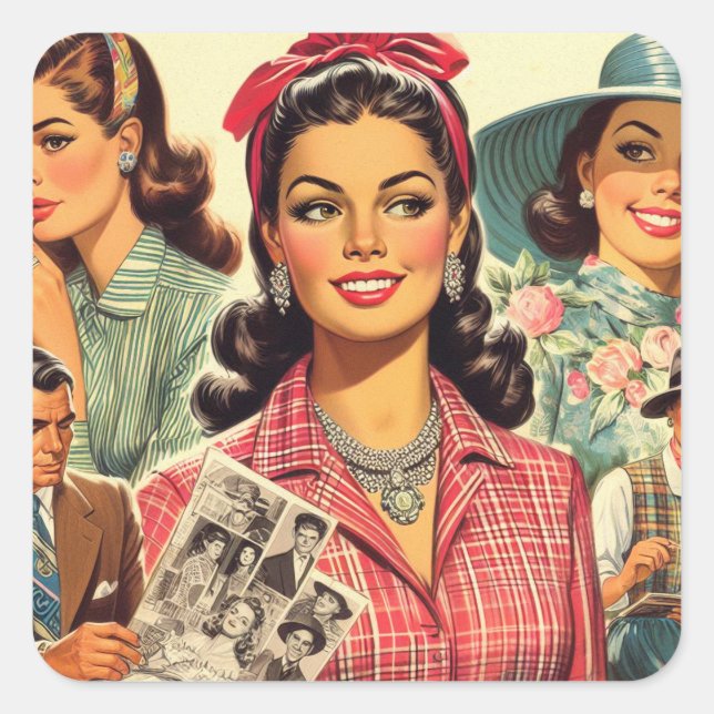 Vintage Beauty Fashion Girls Square Sticker (Front)