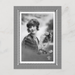 Vintage Beauty - Flower Girl - in black & white Postcard