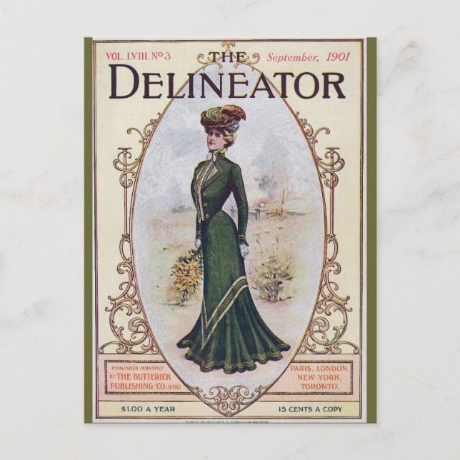 Vintage Beauty in Green Dress Postcard (Front)