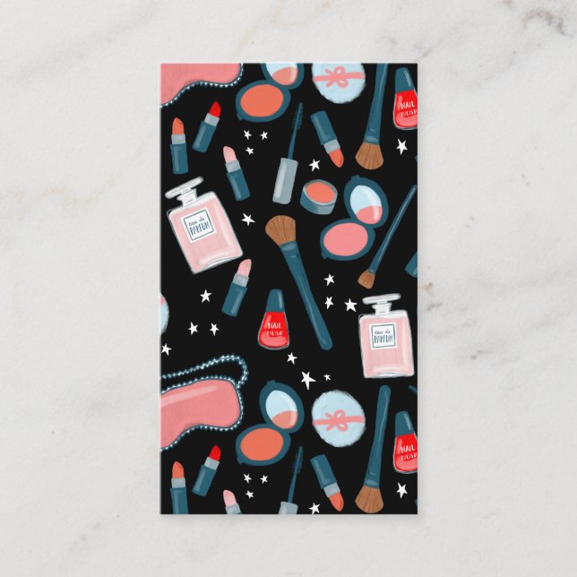 Vintage beauty makeup artist pink black business card (Front)