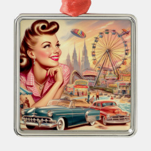 Vintage Beauty Pin-Up Illustration Metal Tree Decoration