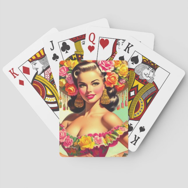 Vintage Beauty Pin-up Painting Playing Cards (Back)