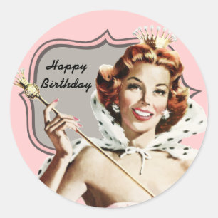 Vintage Beauty Queen Birthday Classic Round Sticker