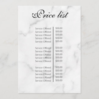 Vintage Beauty Salon Price List Menu