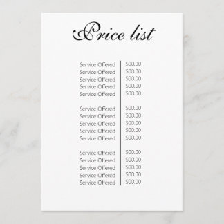 Vintage Beauty Salon Price List Menu