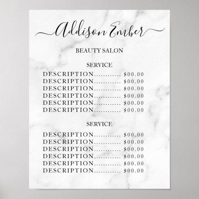 Vintage Beauty Salon Price List Poster (Front)