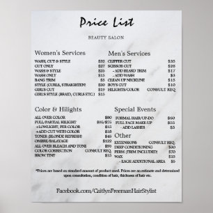 Vintage Beauty Salon Price List Poster