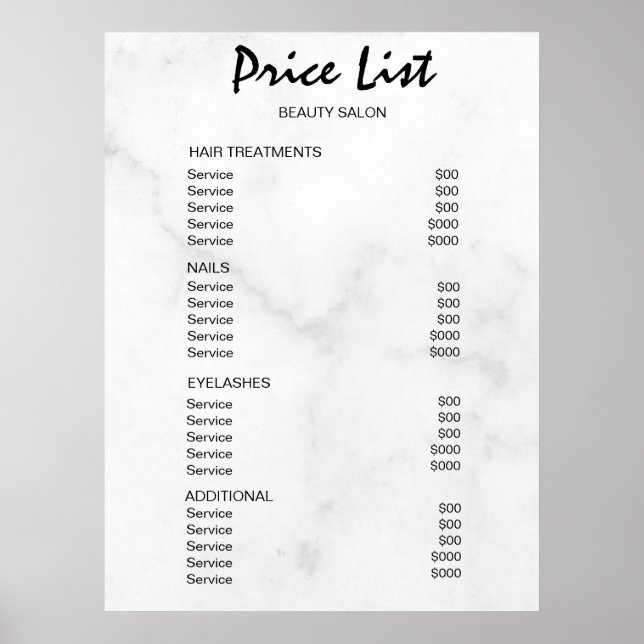 Vintage Beauty Salon Price List Poster (Front)