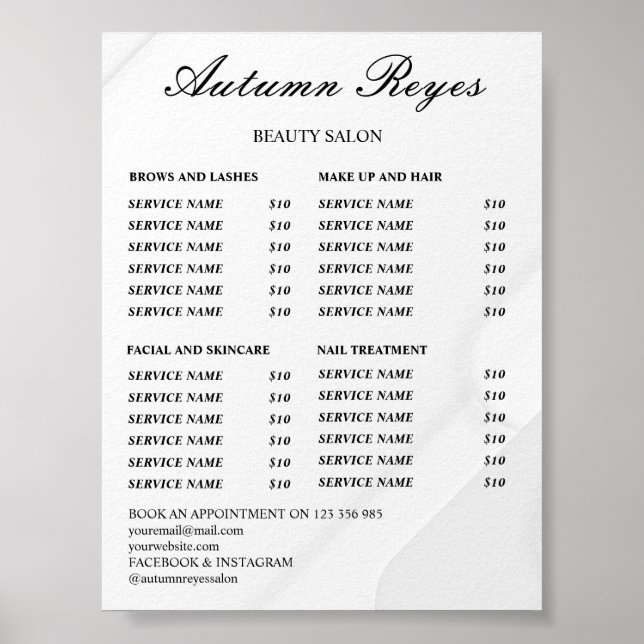 Vintage Beauty Salon Price List Poster (Front)