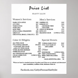 Vintage Beauty Salon Price List Poster