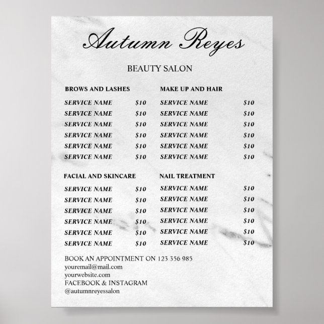 Vintage Beauty Salon Price List Poster (Front)