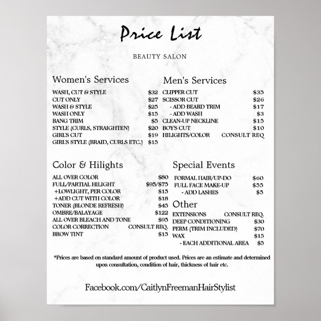 Vintage Beauty Salon Price List Poster (Front)