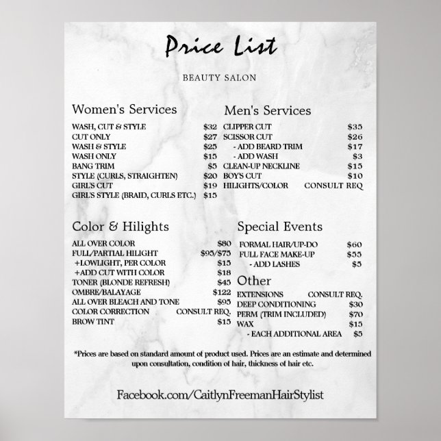 Vintage Beauty Salon Price List Poster (Front)