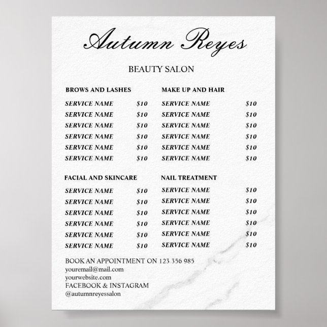 Vintage Beauty Salon Price List Poster (Front)