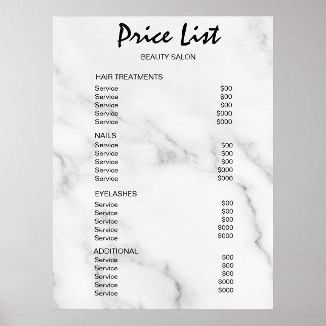 Vintage Beauty Salon Price List Poster (Front)