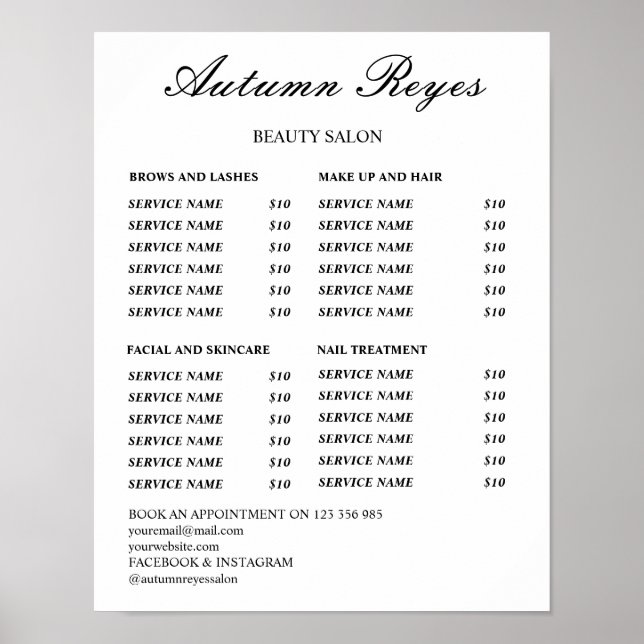 Vintage Beauty Salon Price List Poster (Front)