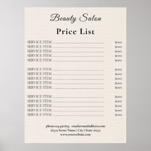 Vintage Beauty Salon Price List Poster