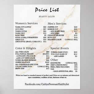 Vintage Beauty Salon Price List Poster