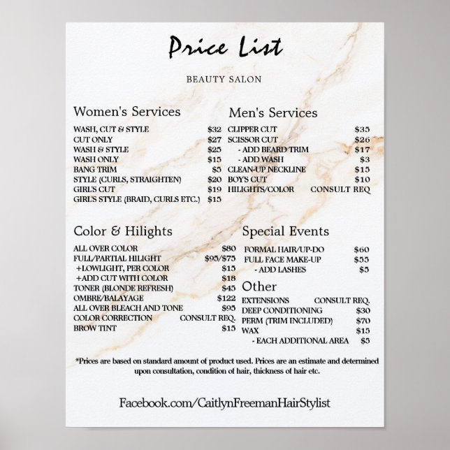 Vintage Beauty Salon Price List Poster (Front)