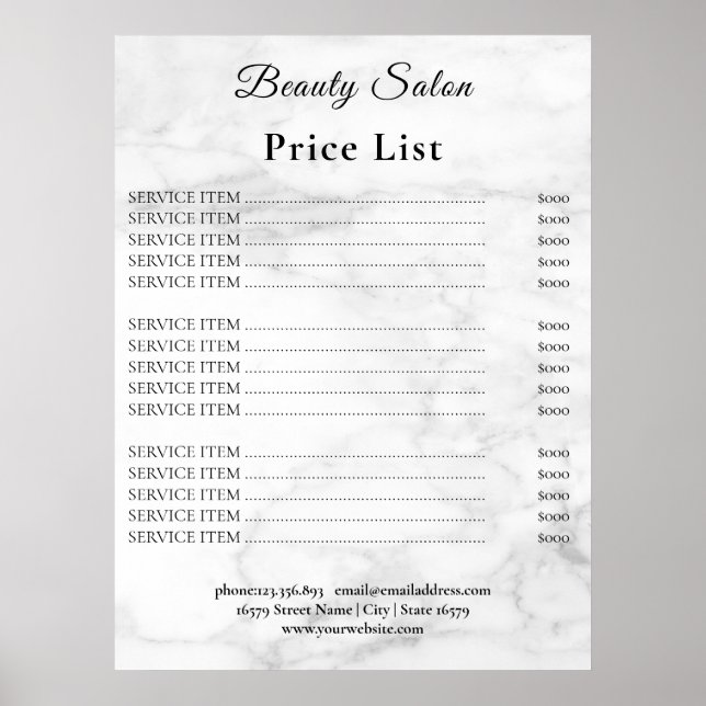 Vintage Beauty Salon Price List Poster (Front)