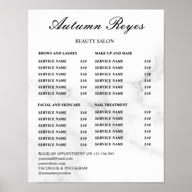 Vintage Beauty Salon Price List Poster (Front)