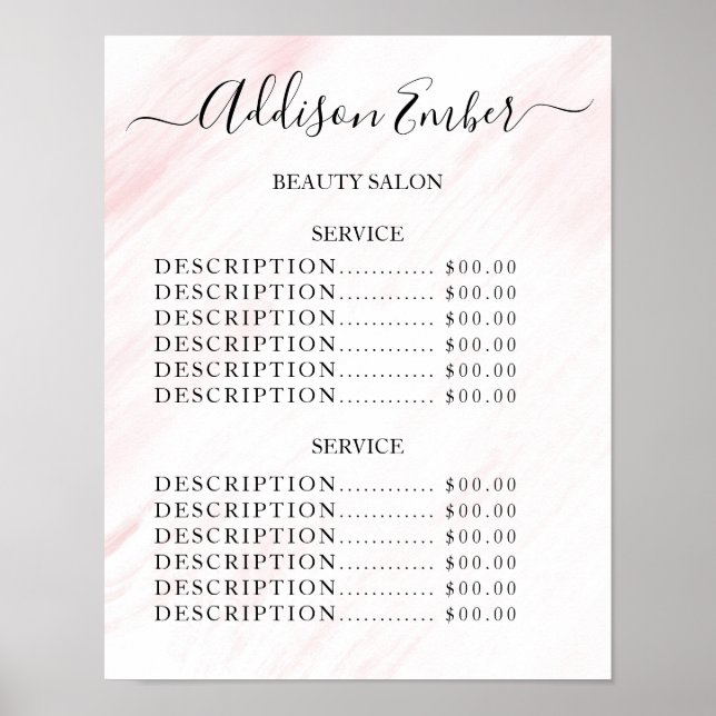 Vintage Beauty Salon Price List Poster (Front)