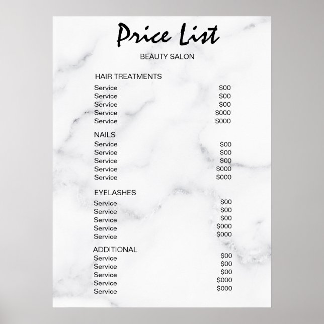 Vintage Beauty Salon Price List Poster (Front)