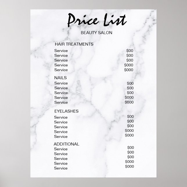 Vintage Beauty Salon Price List Poster (Front)